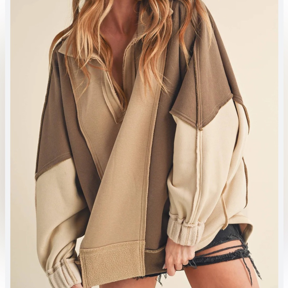 Taupe Brown Color Block Neutral Collar Pullover Sweater NWT SZ SMALL
